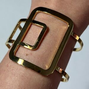 Adornia 14K Gold Plated Sculptural Geometric Cuff Bracelet Modern Old Money
